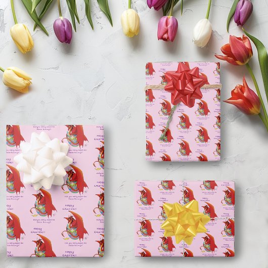 イースターエッグレッドドラゴン ラッピングペーパーシート