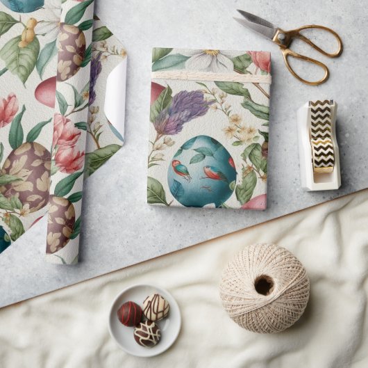 イースターエッグヴィンテージノスタルジックパターンNo4 ラッピングペーパー (クラフト)