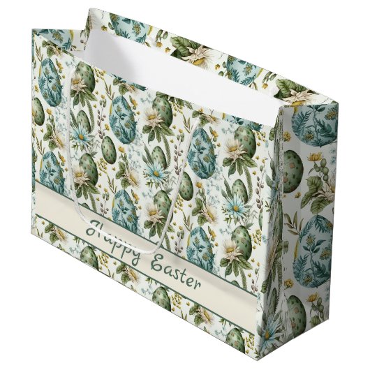 イースターエッグヴィンテージノスタルジックパターンNo 2 ラージペーパーバッグ (正面アングル)