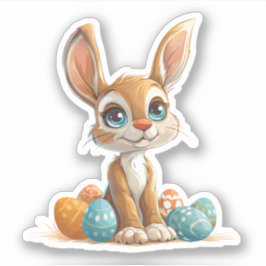 イースターエッグ付きの青い目のパステルバニー シール
