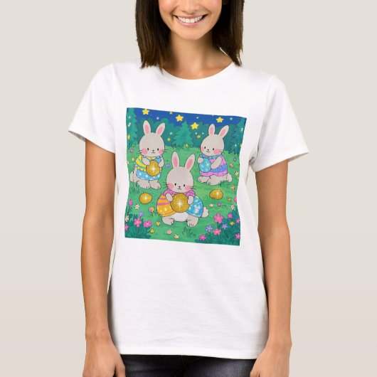 イースターエッグ付きイースターバニー Tシャツ (正面)