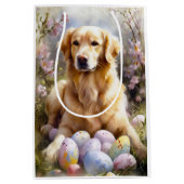 イースターエッグ付きゴールデンレトリバー ミディアムペーパーバッグ (正面)
