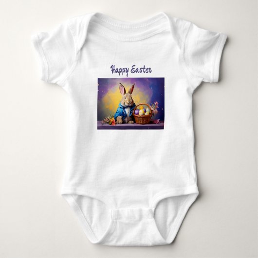 イースターエッグ付きピーターイースターバニー ベビーボディスーツ (正面)