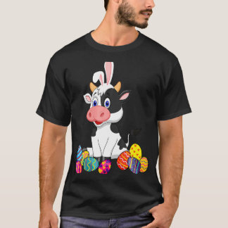 イースターエッグ付き牛のうさぎ耳 クラシック Tシャツ
