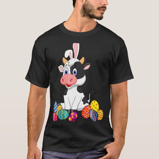イースターエッグ付き牛のうさぎ耳 クラシック Tシャツ (正面)