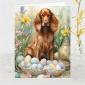 イースターエッグ付アイリッシュレッドセッター カード (黄色い花)