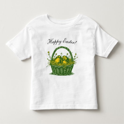 イースターエッグ入りのバスケット |ハッピーイースター トドラーTシャツ (正面)