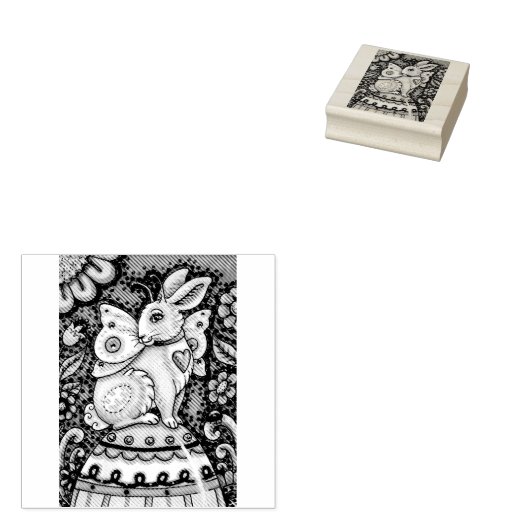 イースターエッグ妖精、ファンタジーラビットゴム印 ラバースタンプ (押印)