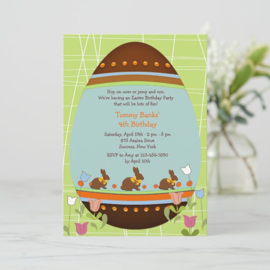 イースターエッグ少年誕生日パーティーの招待 招待状 (スタンド正面)