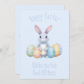 イースターエッグ幼稚園キッズブルーのかわいいバニー シーズンカード (正面/裏面)