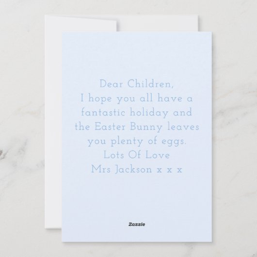 イースターエッグ幼稚園キッズブルーのかわいいバニー シーズンカード (裏面)
