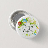 イースターエッグ春の花と蝶リース 缶バッジ (正面&裏面)
