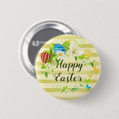 イースターエッグ春の花と蝶リース 缶バッジ (正面&裏面)