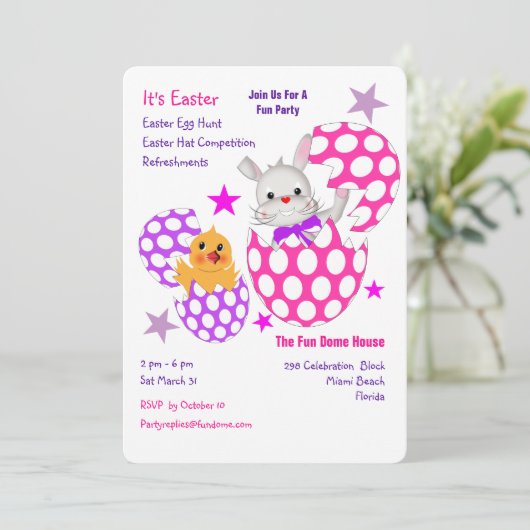 イースターエッグ狩りおもしろいキッズパーティー招待状 招待状 (スタンド正面)