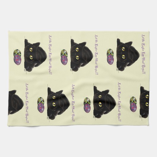 イースターエッグ狩りおもしろい猫 キッチンタオル (横)