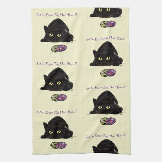 イースターエッグ狩りおもしろい猫 キッチンタオル (縦)