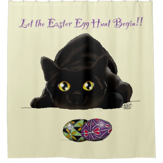 イースターエッグ狩りおもしろい猫 シャワーカーテン (正面)