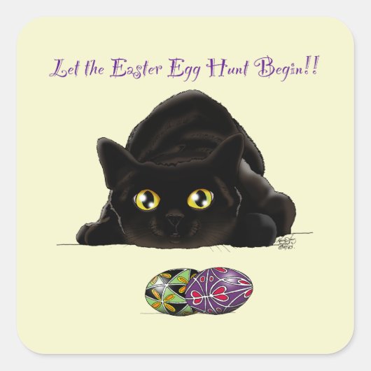 イースターエッグ狩りおもしろい猫 スクエアシール (正面)