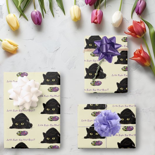 イースターエッグ狩りおもしろい猫 ラッピングペーパーシート