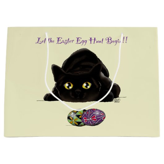 イースターエッグ狩りおもしろい猫 ラージペーパーバッグ (正面)