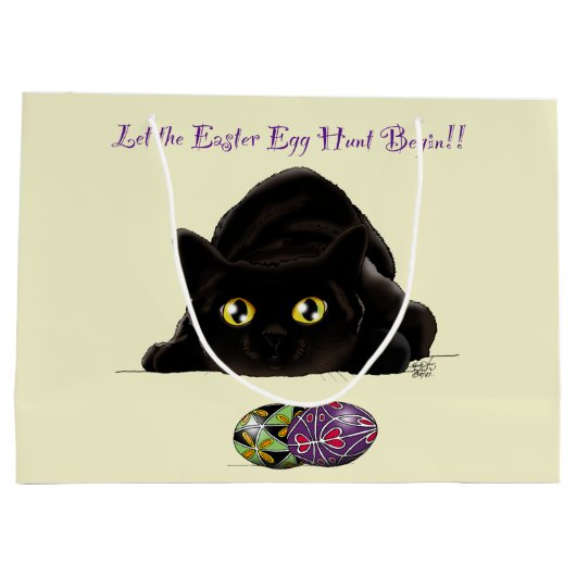 イースターエッグ狩りおもしろい猫 ラージペーパーバッグ (裏面)