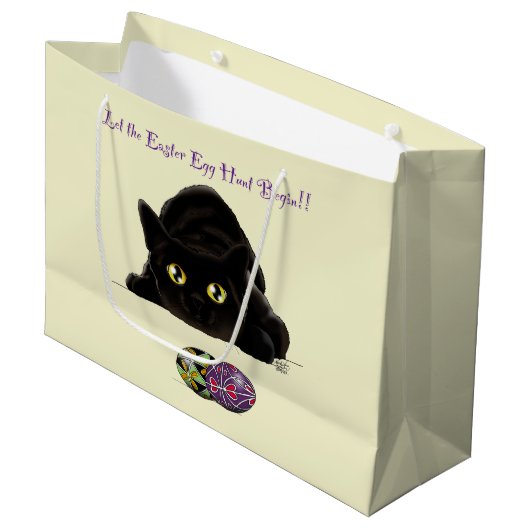 イースターエッグ狩りおもしろい猫 ラージペーパーバッグ (正面アングル)