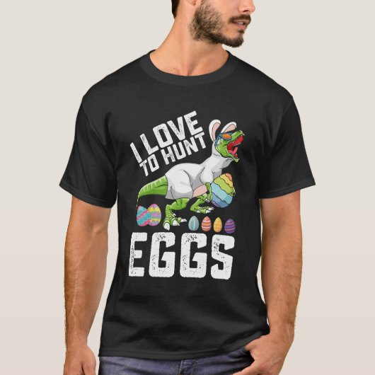 イースターエッグ狩りが大好き恐竜 ティラノサウルス Tシャツ (正面)