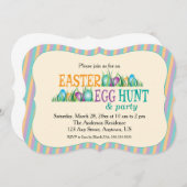 イースターエッグ狩りとパーティー、カラフルエッグ 招待状 (正面/裏面)