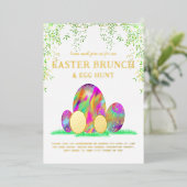イースターエッグ狩りとブランチ水カラー金ゴールド 箔招待状 (立ち正面)