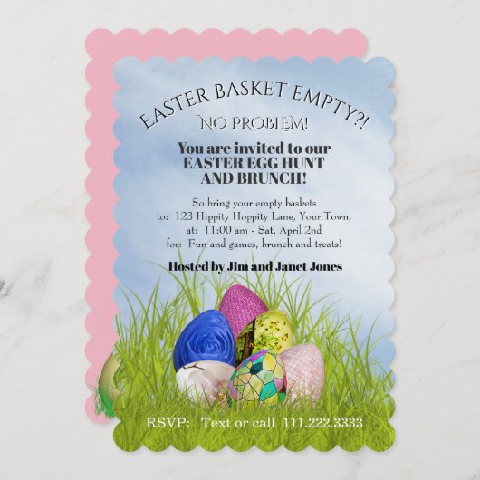 イースターエッグ狩りとブランチ花の写真 招待状 (正面/裏面)