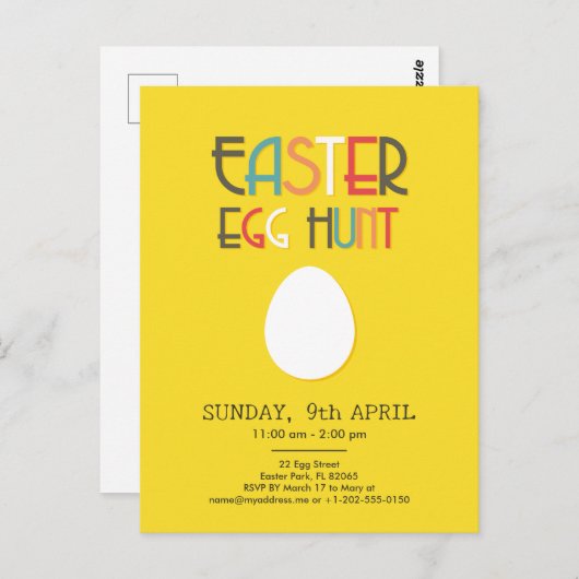 イースターエッグ狩りイエロー招待状とカスタム文字 ポストカード (正面/裏面)