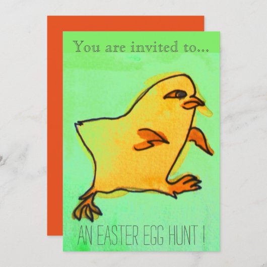 イースターエッグ狩りイースターパーティーイエローシック 招待状 (正面/裏面)