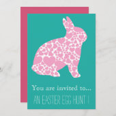 イースターエッグ狩りイースターパーティーガーリーピンクバニー 招待状 (正面/裏面)