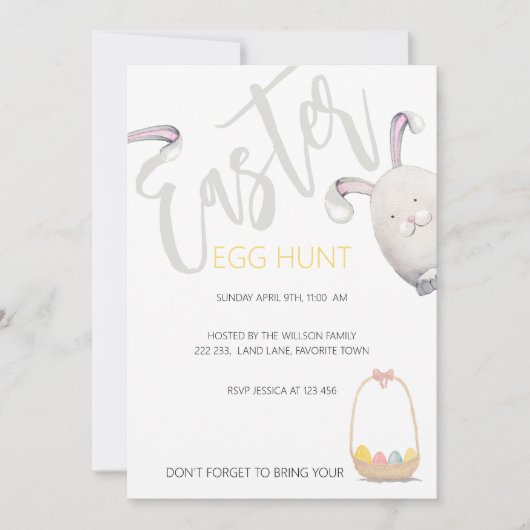 イースターエッグ狩りウォーターカラーイラストレーション 招待状 (正面)