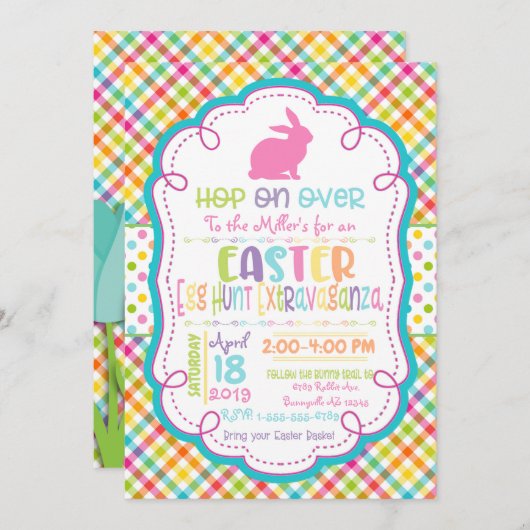 イースターエッグ狩りエグスヴィアンザイースターパーティーバニー 招待状 (正面/裏面)