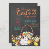 イースターエッグ狩りカラフルタイポグラフィオンチャルクボード 招待状 (正面/裏面)