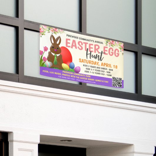 イースターエッグ狩りバナーとqrコード 横断幕 (ビルの外側)