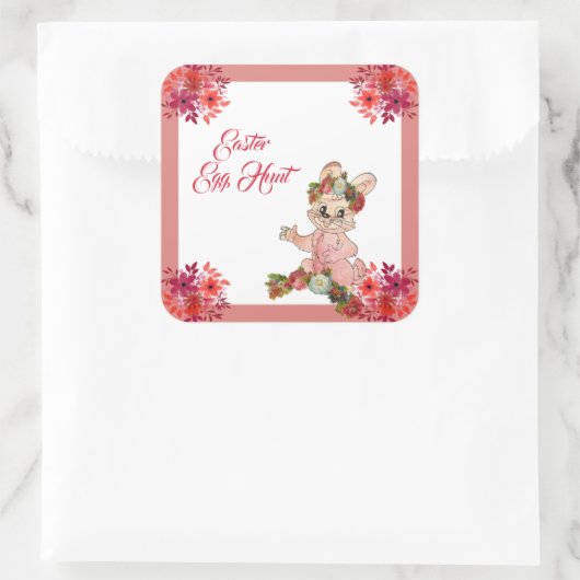 イースターエッグ狩りバニーフローラクラウンバラ水彩 スクエアシール (バッグ)