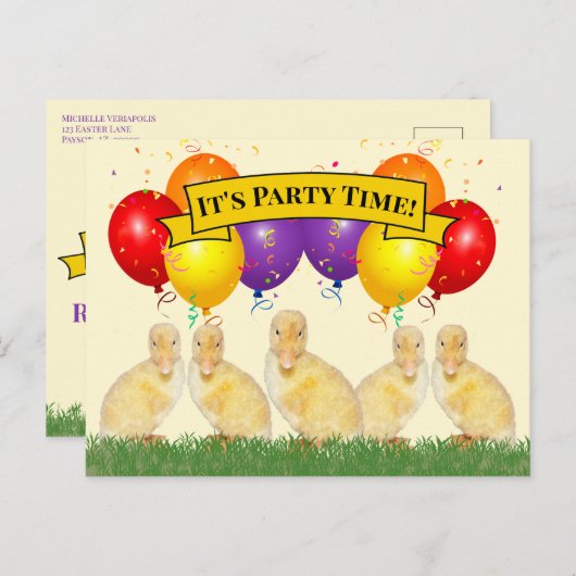 イースターエッグ狩りバルーンズダックリングズ招待状 インビテーションポストカード (正面/裏面)