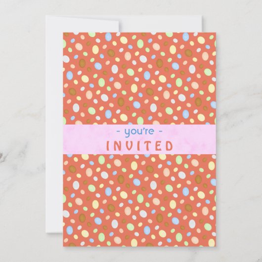 イースターエッグ狩りパーティーエレガントレトロコーラルピンク 招待状 (裏面)