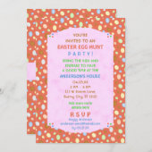 イースターエッグ狩りパーティーエレガントレトロコーラルピンク 招待状 (正面/裏面)