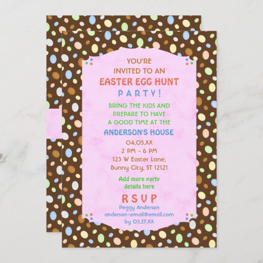 イースターエッグ狩りパーティーエレガントレトロバナー 招待状 (正面/裏面)