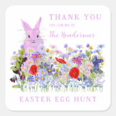 イースターエッグ狩りピンクバニーフローラありがとう スクエアシール (正面)