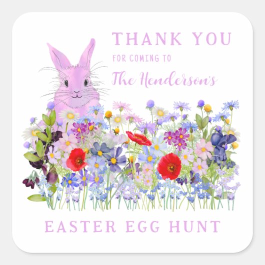 イースターエッグ狩りピンクバニーフローラありがとう スクエアシール (正面)