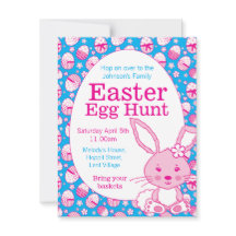 イースターエッグ狩りピンクブルーバニー招待状