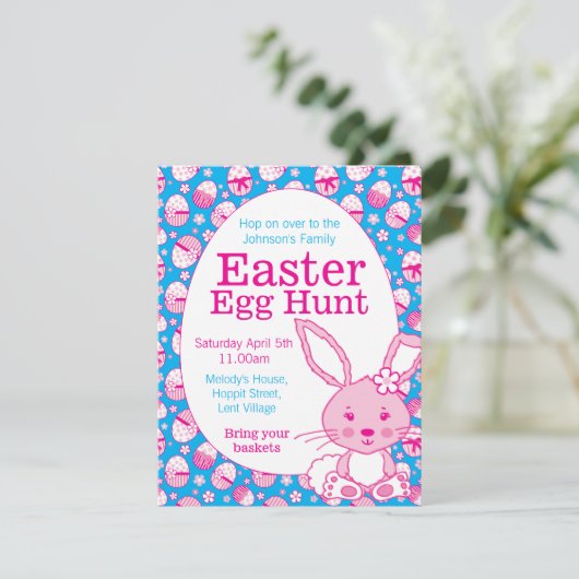 イースターエッグ狩りピンクブルーバニー招待状 招待状 (スタンド正面)