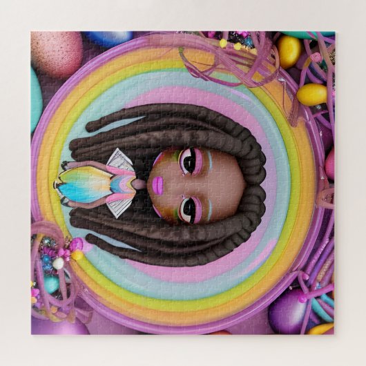 イースターエッグ狩りブラックガール魔法メラニンガール ジグソーパズル (横)