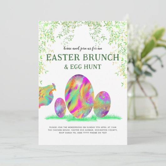 イースターエッグ狩りブランチかわいい水色 招待状 (スタンド正面)
