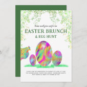 イースターエッグ狩りブランチかわいい水色 招待状 (正面/裏面)