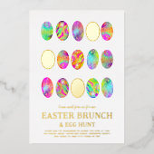 イースターエッグ狩りブランチ水カラーモダン金ゴールド 箔招待状 (正面)